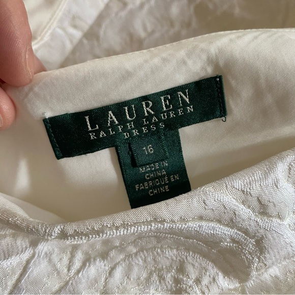 LAUREN RALPH LAUREN White Jacquard Vneck & back Dress Sz 16 - Picture 5 of 6